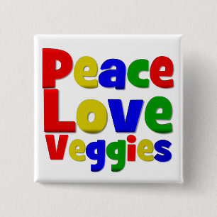Colorful Peace Love Veggies 15 Cm Square Badge
