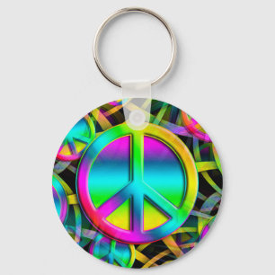 Colorful PEACE seamless pattern + your ideas Key Ring