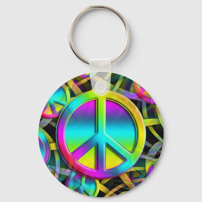 Colorful PEACE seamless pattern + your ideas Key Ring (Front)