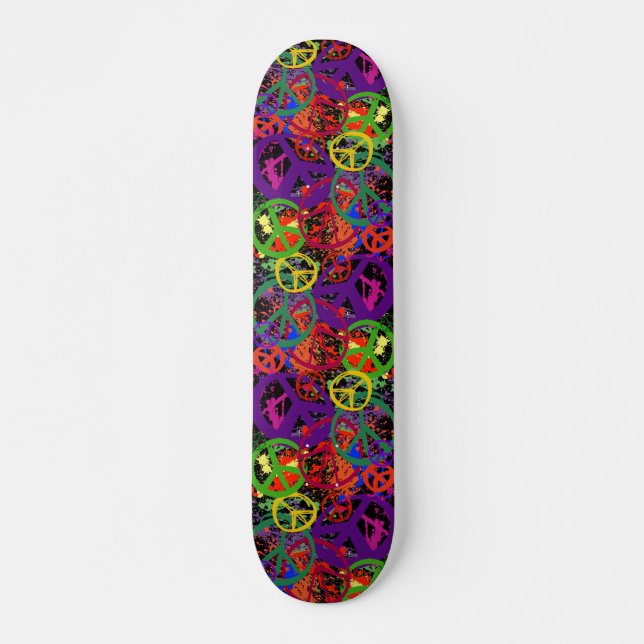 COLORFUL PEACE SIGN COLLAGE SKATEBOARD (Front)