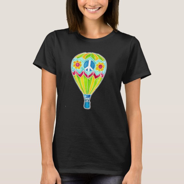 Colorful Peace Sign Hot Air Balloon Artistic T-Shirt (Front)