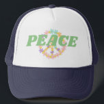 Colorful Peace Sign Trucker Hat<br><div class="desc">Retro daisy flowers in cute pastel colors,  blue,  peach,  yellow,  purple lilac lavender,  gathered in a whimsical hippie peace sign floral wreath. Retro daisies peace sign design.</div>