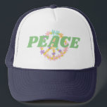Colorful Peace Sign Trucker Hat<br><div class="desc">Retro daisy flowers in cute pastel colors,  blue,  peach,  yellow,  purple lilac lavender,  gathered in a whimsical hippie peace sign floral wreath. Retro daisies peace sign design.</div>