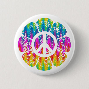 Colorful Peace Symbol Flower 6 Cm Round Badge