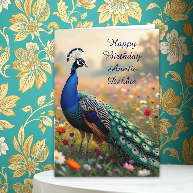 Colorful Peacock Aunt's Personalized Birthday Card (Creator Uploaded)