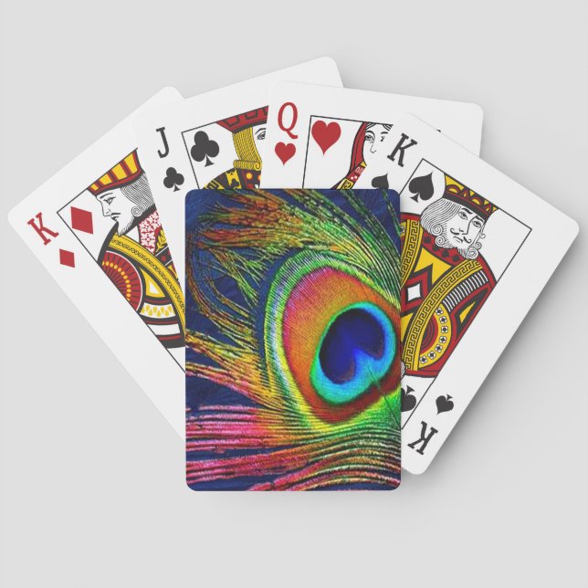 Colorful Peacock Feather Print Playing Cards (Back)