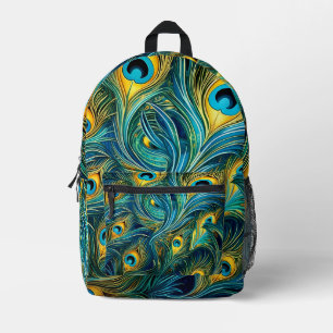 Colorful Peacock feather Printed Backpack