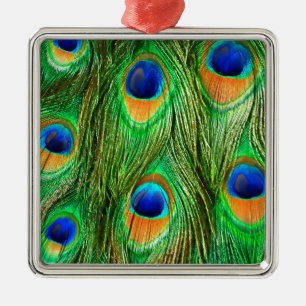 Colorful Peacock Feathers Print Metal Tree Decoration