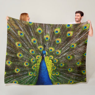 Colorful peacock fleece blanket