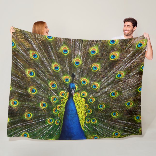 Colorful peacock fleece blanket (In Situ)