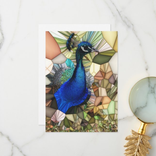 Colorful Peacock Mosaic Flat Card (Front/Back In Situ)