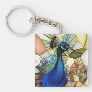 Colorful Peacock Mosaic Key Ring