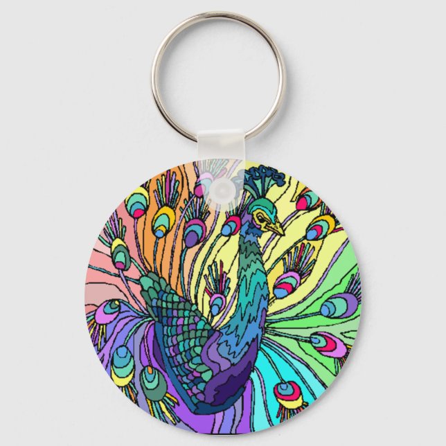 COLORFUL PEACOCK PEAFOWL KEY-CHAIN KEY RING (Front)