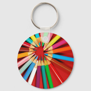 Colorful pencil crayons print key ring