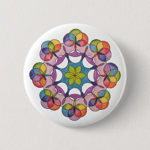 Colorful Pencil Drawn Geometric Mandala Spiritual 6 Cm Round Badge