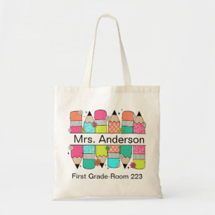 Colorful Pencil Teacher Name Classroom Tote Bag