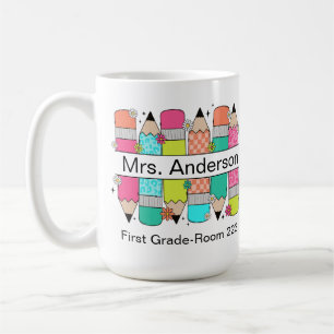 Colorful Pencil Teacher Name  Coffee Mug