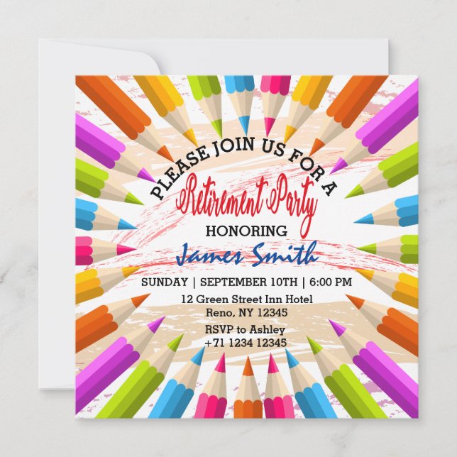 Colorful Pencils Teachers Retirement Party Invitation (Front)