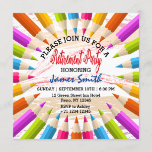 Colorful Pencils Teachers Retirement Party Invitation