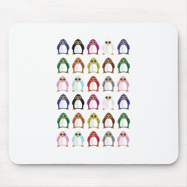 Colorful Penguin Pattern Cute Kawaii Fun Desk Mouse Mat (Front)