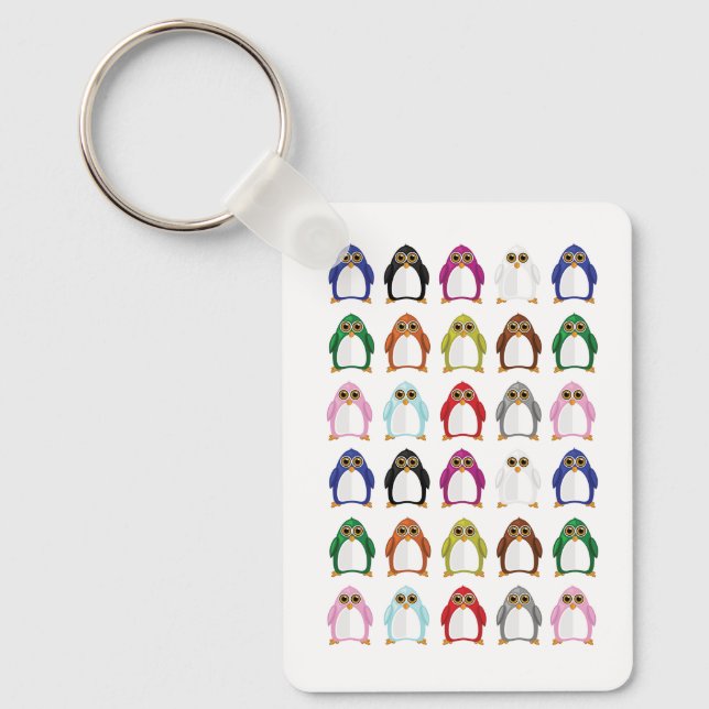 Colorful Penguin Pattern Fun Whimsical Cute Animal Key Ring (Front)