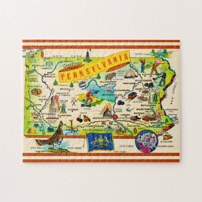 Colorful Pennsylvania 11x14 Map Puzzle (Horizontal)