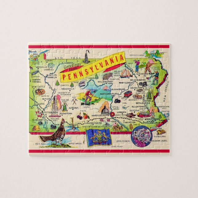 Colorful Pennsylvania 8x10 Map Puzzle (Horizontal)