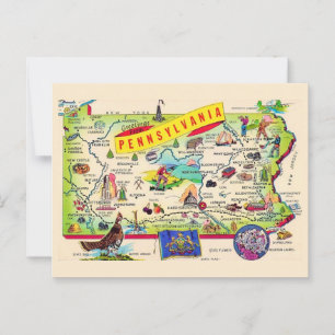 Colorful Pennsylvania Map Postcard