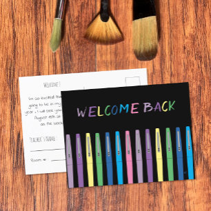 Colorful Pens Black Back-to-School Postcard