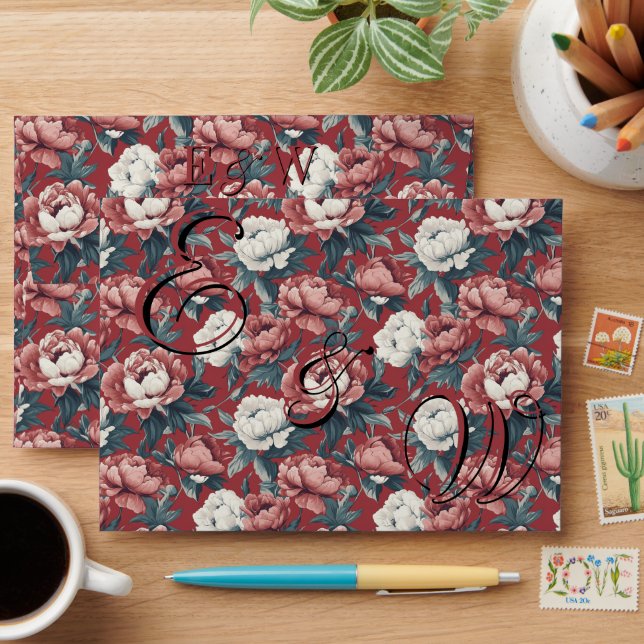 Colorful Peonies Petal Vineyard Wedding Envelope (Desk)