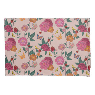 Colorful Peony,Butterflly,Bee,Lady Bug&Flower Pillowcase