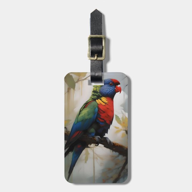 Colorful Perch: A Rainbow Lorikeet in the Tree Luggage Tag (Front Vertical)
