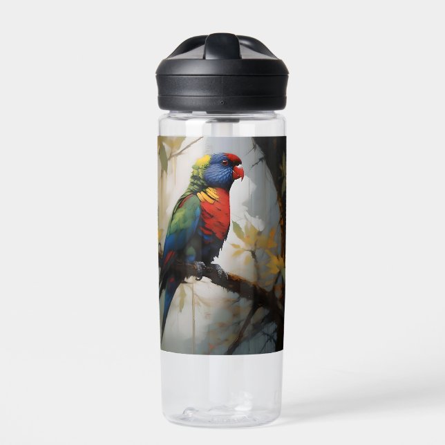 Colorful Perch: A Rainbow Lorikeet in the Tree Water Bottle (Front)
