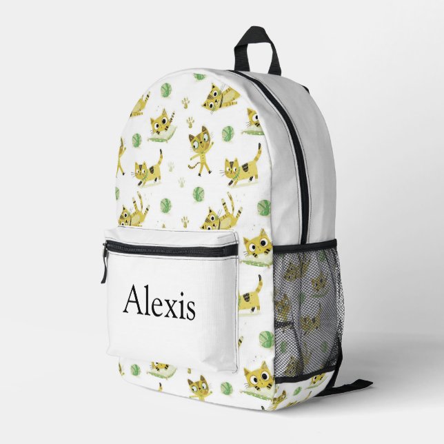 Colorful personalized backpack, kids cute cats printed backpack (Back Corner Right)