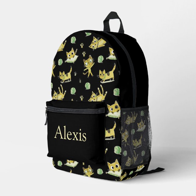 Colorful personalized backpack, kids cute cats printed backpack (Back Corner Right)