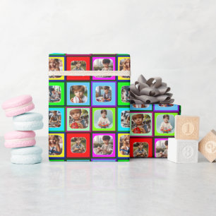 Colorful Personalized Nine Photo for Kids Birthday Wrapping Paper