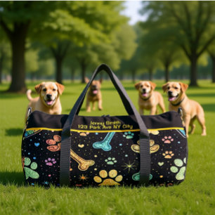 Colorful Pet Bones Paw Print Monogram Personalize Duffle Bag