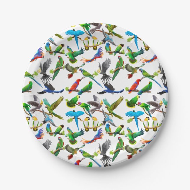 Colorful Pet Parrots Paper Plate (Front)