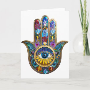 Colorful Petals Leaves Hamsa Sapphire Third Eye Card