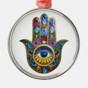 Colorful Petals Leaves Hamsa Sapphire Third Eye Metal Tree Decoration