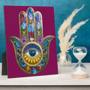 Colorful Petals Leaves Hamsa Sapphire Third Eye Plaque