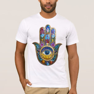 Colorful Petals Leaves Hamsa Sapphire Third Eye T-Shirt