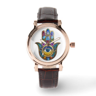 Colorful Petals Leaves Hamsa Sapphire Third Eye Watch