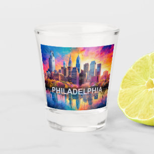 Colorful Philadelphia Skyline Abstract Art Shot Glass