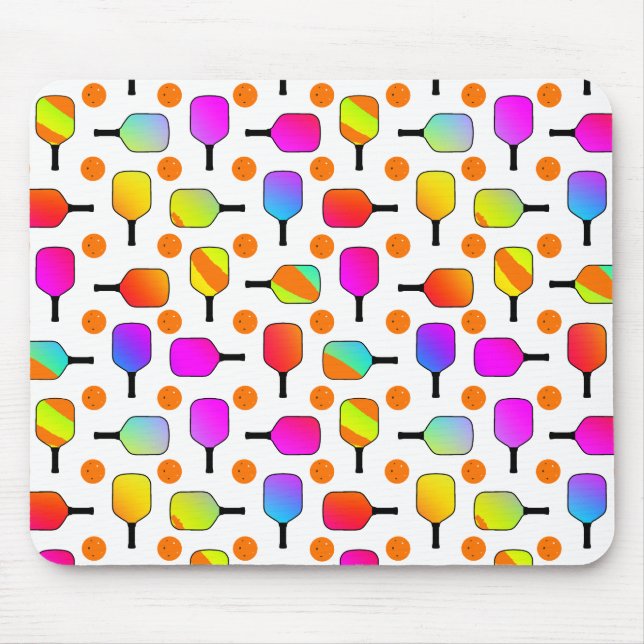 Colorful, Pickleball Paddles, Orange Pickleballs Mouse Mat (Front)