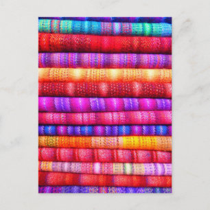 Colorful Piles of Folded Fabric Striped Postcard