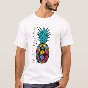 Colorful Pineapple in Retro Memphis Pattern T-Shirt