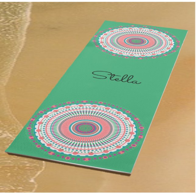Colorful Pink and Green Pastel Mandala Yoga Mat (Creator Uploaded)