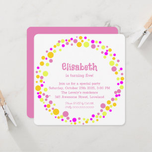 Colorful Pink Confetti Girl's Birthday Party Invitation