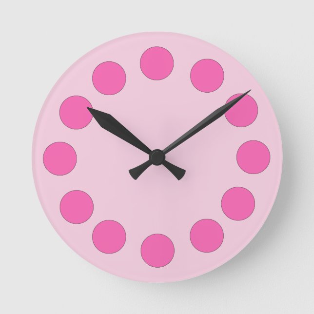 Colorful Pink Dots on Custom Color Round Clock (Front)